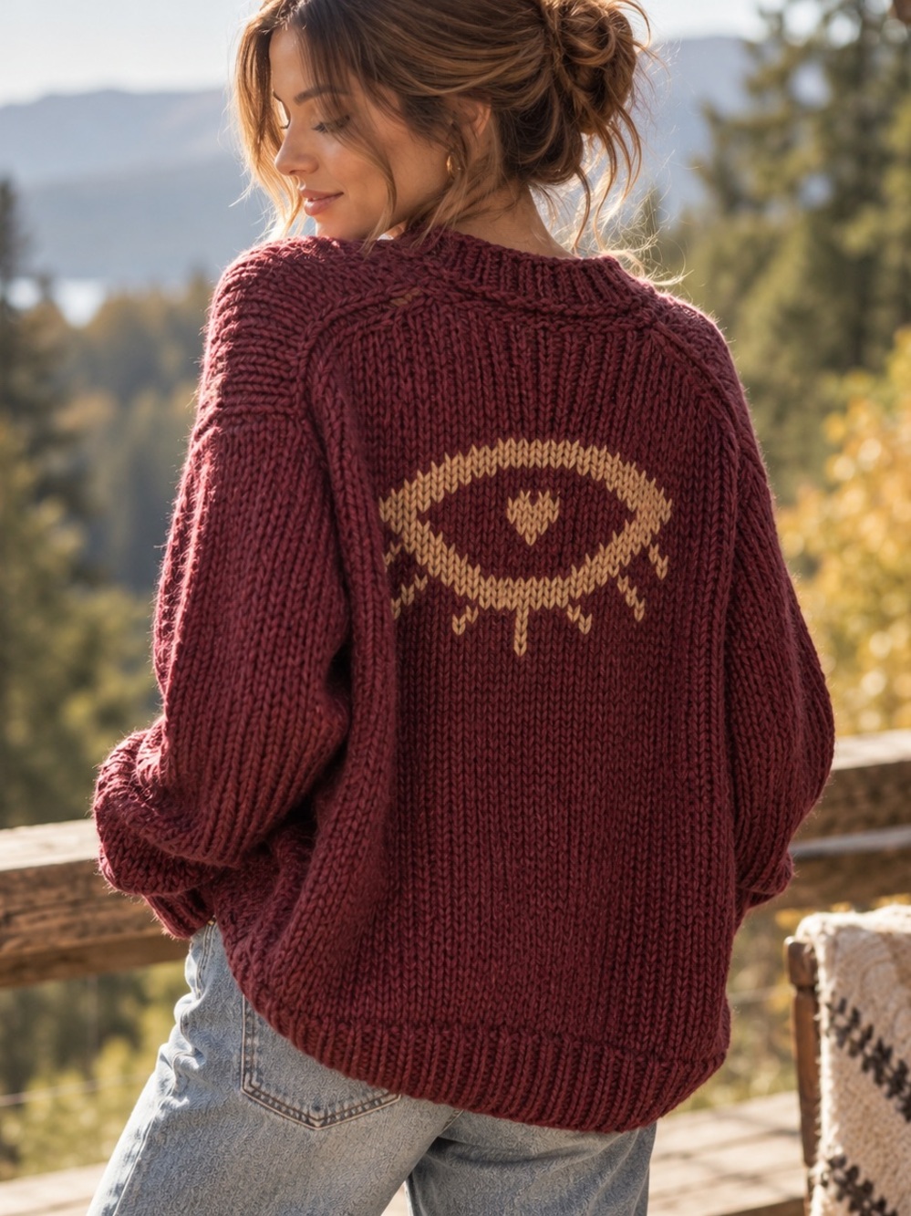 Jackson Rowe Oversized “I See You” Zip-Up Knit Cardigan